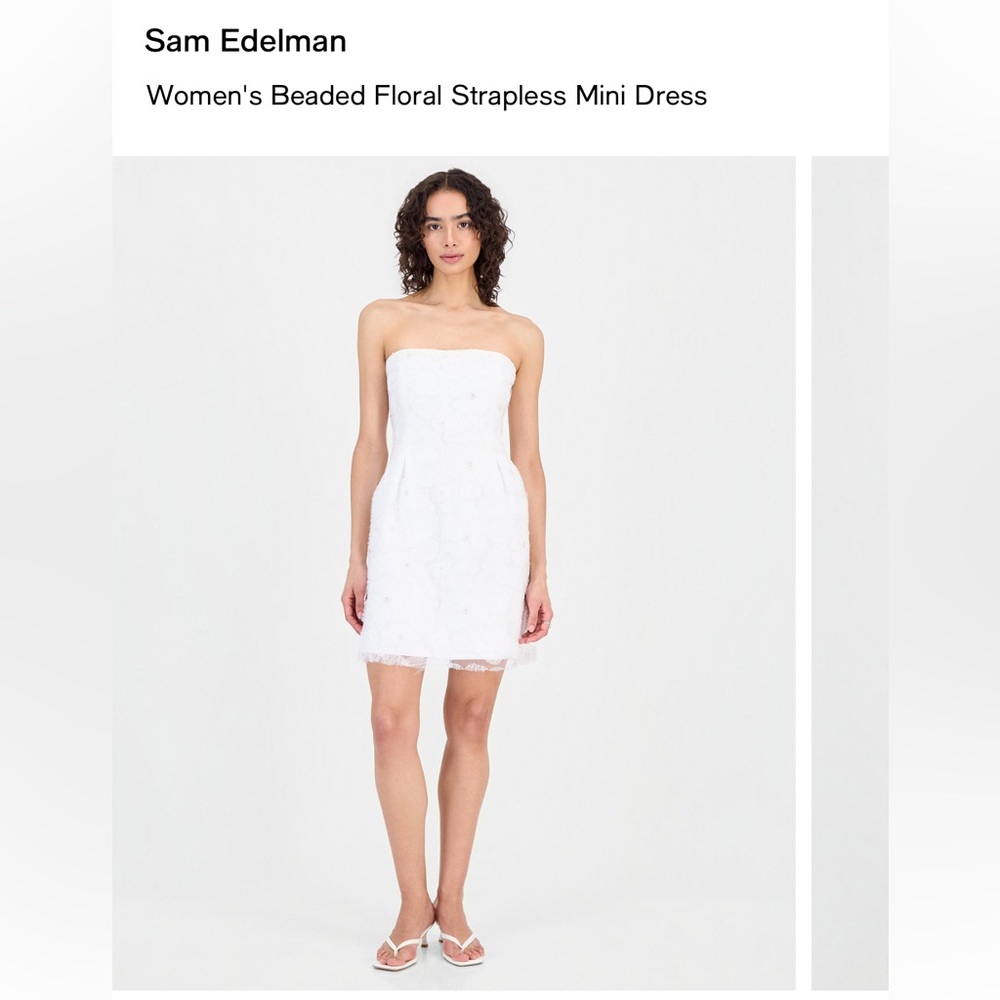 Sam Edelman Strapless White Floral Beaded Cocktail Dress - Picture 8 of 8
